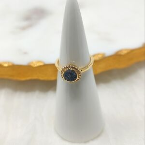 Size 6 sterling silver gold plated natural druzy quartz ring